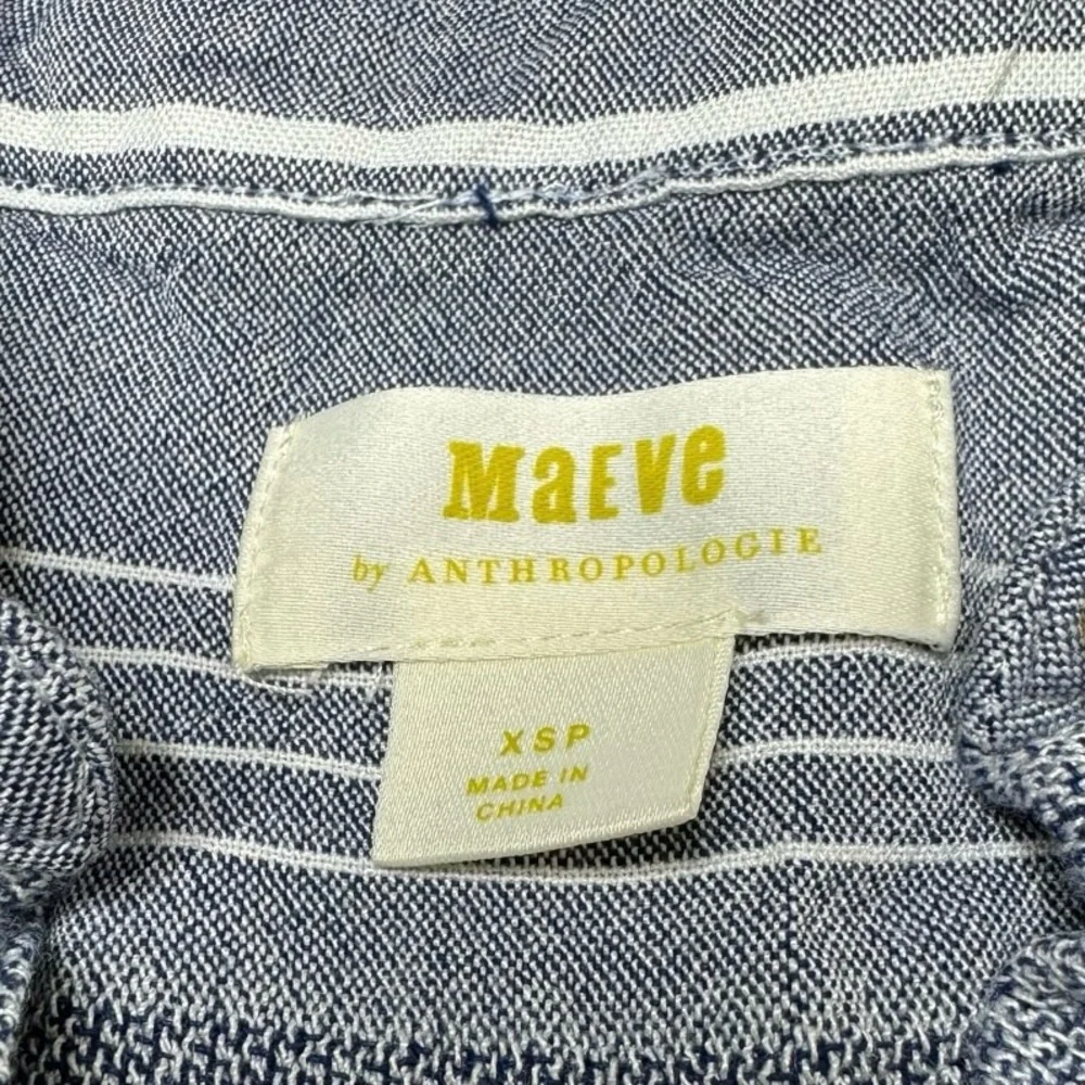 Anthropologie Blue‎ and Cream Striped Button Down Shirt Size XSP